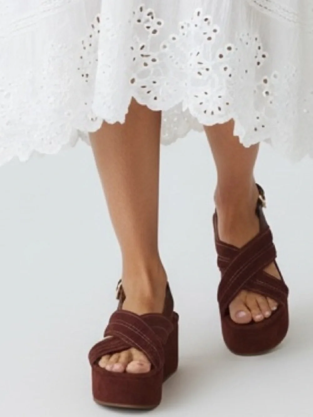 Platform Suede Crisscross Slingback Sandal - Burgundy